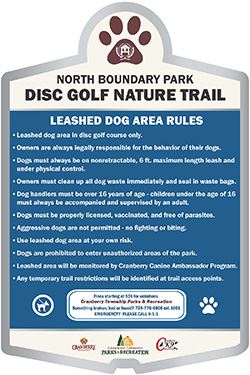 Dog area rules in North Boundary Park